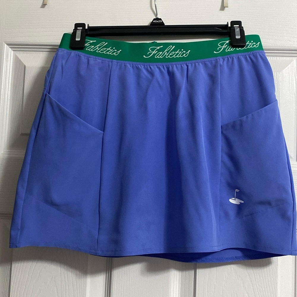 Fabletics Blue Skort Large Green Logo Waistband Size Small New With Tags